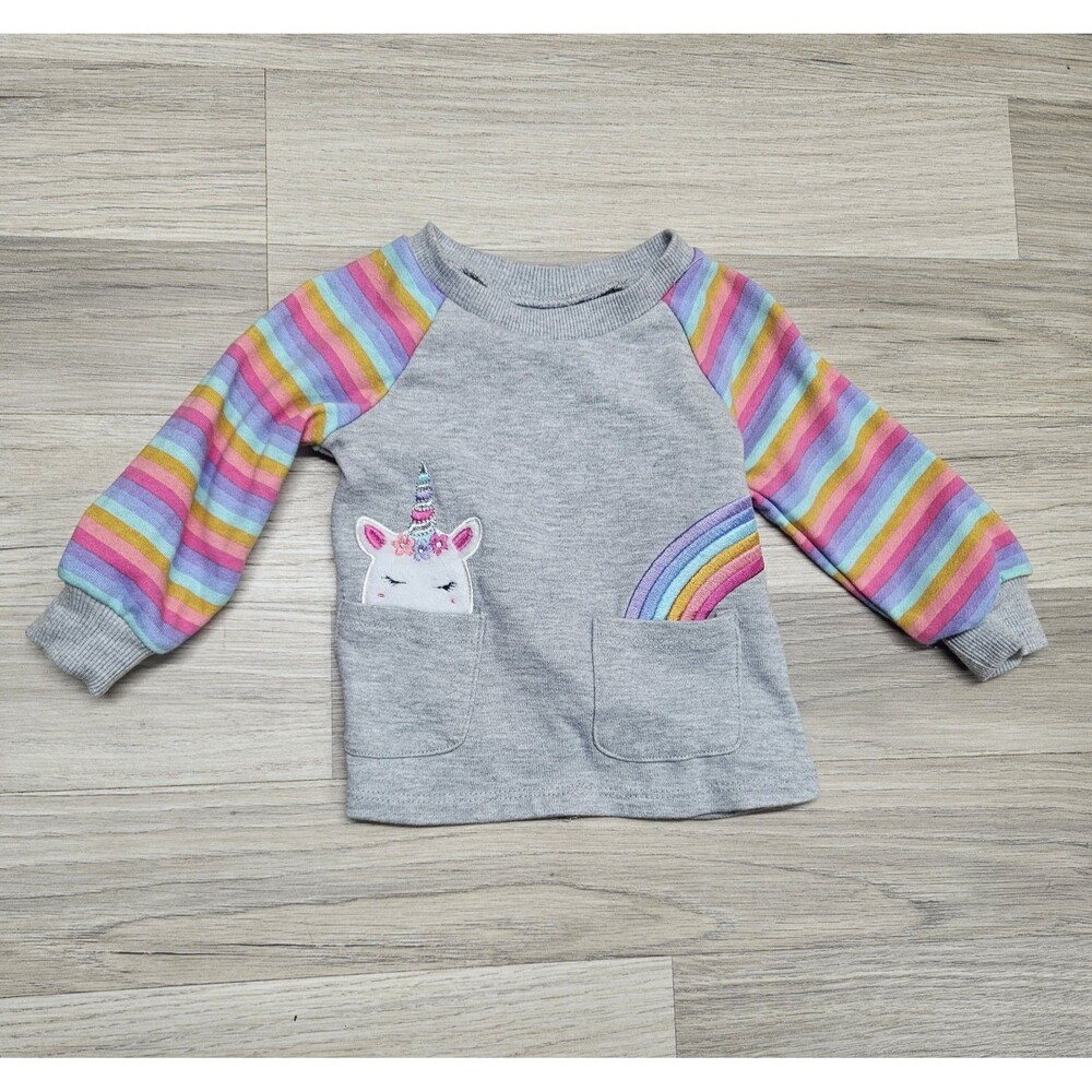Kids Headquarters Baby Girl Rainbow Longsleeve Top Size 12 Months Unicorn Stripe